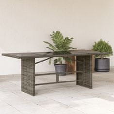 Greatstore Vrtna miza s stekleno ploščo siva 190x80x74 cm poli ratan