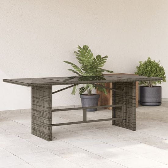 Greatstore Vrtna miza s stekleno ploščo siva 190x80x74 cm poli ratan