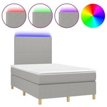 Vidaxl Box spring postelja z vzmetnico LED sv. siva 120x190 cm blago