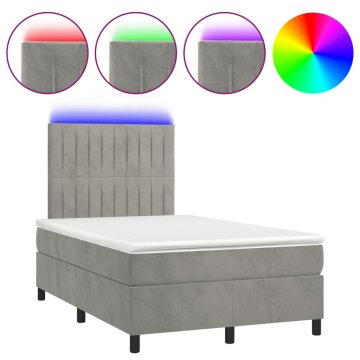 Vidaxl Box spring postelja z vzmetnico LED sv. siva 120x190 cm žamet