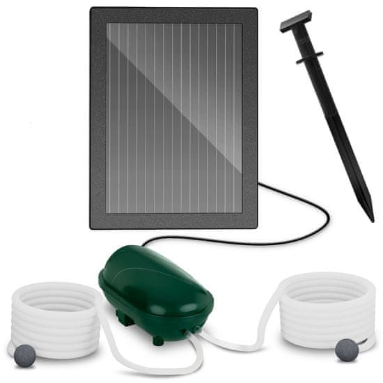 Uniprodo Solarna črpalka za prezračevanje ribnika 2 prezračevalna kamna 200 l/h 1,35 W