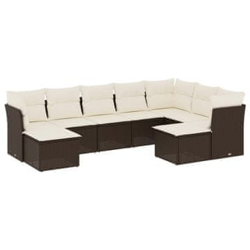 Vidaxl Vrtna sedežna garnitura 9-delna z blazinami rjava poli ratan