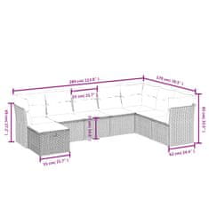 Greatstore Vrtna sedežna garnitura 8-delna z blazinami siv poli ratan