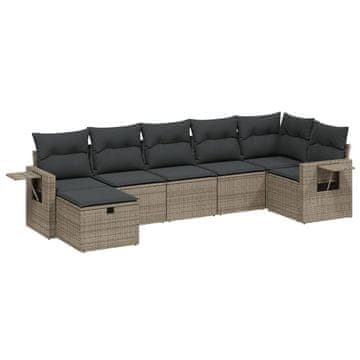 Vidaxl Vrtna sedežna garnitura 7-delna z blazinami siv poli ratan