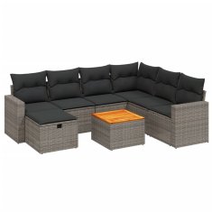 Greatstore Vrtna sedežna garnitura 8-delna z blazinami siv poli ratan