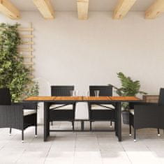 Greatstore Vrtna miza z leseno akacijevo ploščo črna 190x80x74 cm PE ratan