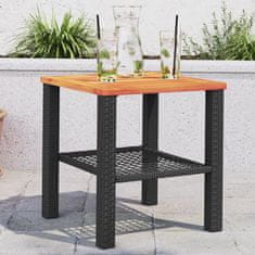 Greatstore Vrtna miza črna 40x40x42 cm poli ratan in akacijev les