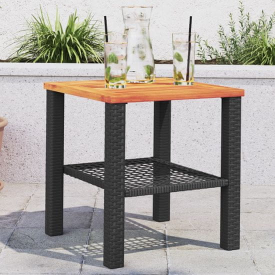 Greatstore Vrtna miza črna 40x40x42 cm poli ratan in akacijev les