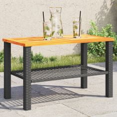Greatstore Vrtna miza črna 70x38x42 cm poli ratan in akacijev les