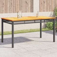 Greatstore Vrtna miza črna 140x80x75 cm poli ratan in akacijev les