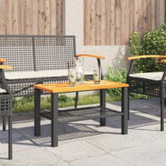 Greatstore Vrtna miza črna 70x38x42 cm poli ratan in akacijev les