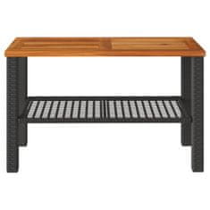 Greatstore Vrtna miza črna 70x38x42 cm poli ratan in akacijev les