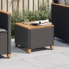 Greatstore Vrtna miza črna 45x45x37 cm poli ratan in akacijev les