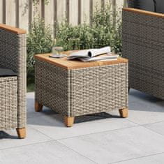 Greatstore Vrtna miza siva 45x45x37 cm poli ratan in akacijev les