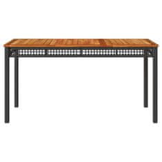 Greatstore Vrtna miza črna 140x80x75 cm poli ratan in akacijev les