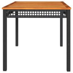 Greatstore Vrtna miza črna 140x80x75 cm poli ratan in akacijev les