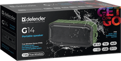 Defender G14 (65014) Li-Ion 1.0 7W 5.0 IP66 Bluetooth prenosni zvočnik zelen zščiten pred vodo in prahom