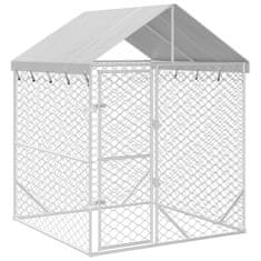 Vidaxl Zunanja pasja ograda s streho srebrna 2x2x2,5 m pocinkano jeklo