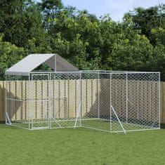 Vidaxl Zunanja pasja ograda s streho srebrna 4x4x2,5 m pocinkano jeklo