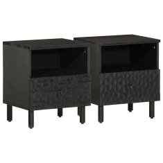 Greatstore Nočna omarica 2 kosa črna 40x33x46 cm trden mangov les