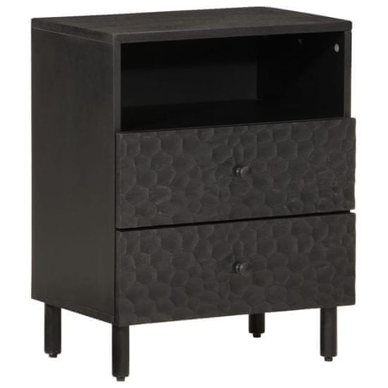 Greatstore Nočna omarica črna 50x33x60 cm trden mangov les