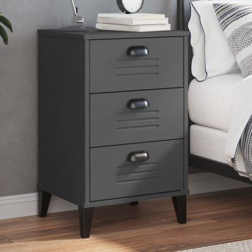 Greatstore Nočna omarica VIKEN antracitno siva trdna borovina