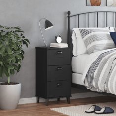 Greatstore Nočna omarica VIKEN črna trdna borovina