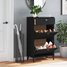 Greatstore Omarica za čevlje VIKEN črna trdna borovina