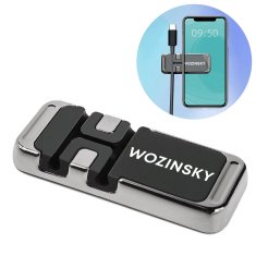 WOZINSKY Magnetno samolepilno držalo za telefon z organizatorjem kablov črno