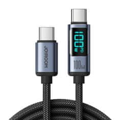 Joyroom Kabel USB-C z LED-zaslonom 100 W, 1,2 m, črn