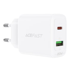 AceFast 20W omrežni polnilec USB-C in USB PPS PD QC 3.0 AFC FCP bele barve