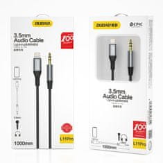 shumee Bombažno pleten AUX avdio kabel iPhone Lightning - mini jack 3,5 mm 1 m, siv