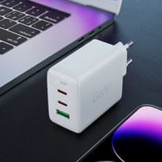 AceFast GaN 2x USB-C USB-A PPS PD QC4+ 65W hitri polnilec bele barve