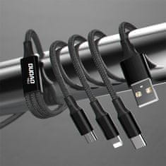 DUDAO 3v1 Univerzalni polnilni kabel USB-C microUSB Lightning 1,2 m črn