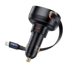 shumee Avtopolnilec z izvlečnim kablom za iPhone Lightning USB-C 60W, črn