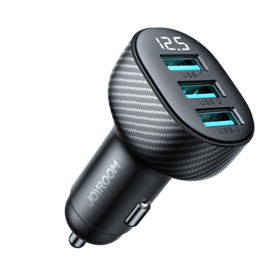 Joyroom Avtomobilski polnilec 3,4 A z zaslonom 3x USB-A črn