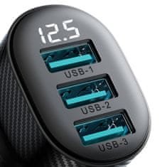 Joyroom Avtomobilski polnilec 3,4 A z zaslonom 3x USB-A črn