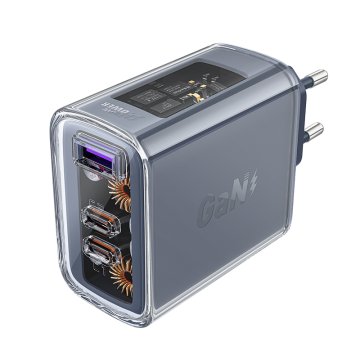AceFast GaN omrežni polnilnik 65 W, 3 vrata, 1x USB, 2x USB-C, siv