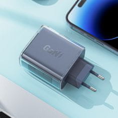 AceFast GaN 65W omrežni polnilec 3 vrata 1x USB 2x USB-C siva