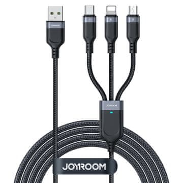 Joyroom Kabel 3v1 USB-A - iPhone Lightning USB-C microUSB Večnamenski 1,2 m črn