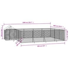 Vidaxl Zunanja pasja ograda s streho srebrna 10x6x2,5m pocinkano jeklo
