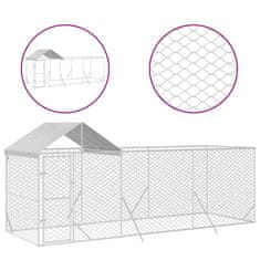 Vidaxl Zunanja pasja ograda s streho srebrna 6x2x2,5 m pocinkano jeklo