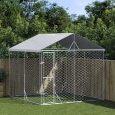 Vidaxl Zunanja pasja ograda s streho srebrna 3x3x2,5 m pocinkano jeklo