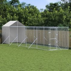 Vidaxl Zunanja pasja ograda s streho srebrna 2x10x2,5m pocinkano jeklo
