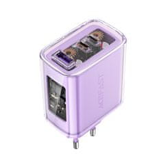 AceFast GaN omrežni polnilnik 65 W, 3 vrata, 1x USB, 2x USB-C, vijoličen