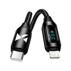 WOZINSKY Kabel iPhone USB-C - Lightning z LED zaslonom 36W 2m črn