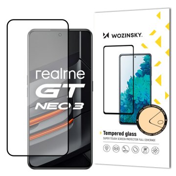 WOZINSKY Trajno kaljeno steklo 9H za celoten zaslon Realme GT Neo 3 z ohišjem Prijazen okvir črne barve