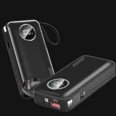 DUDAO Powerbank 10000 mAh USB-A USB-C s kablom iPhone Lightning in USB-C črne barve