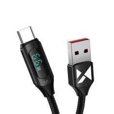 WOZINSKY Kabel USB-A - USB-C z LED-zaslonom 66 W 6 A 2 m črn