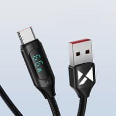WOZINSKY Kabel USB-A - USB-C s prikazovalnikom LED 66W 6A 2m črn